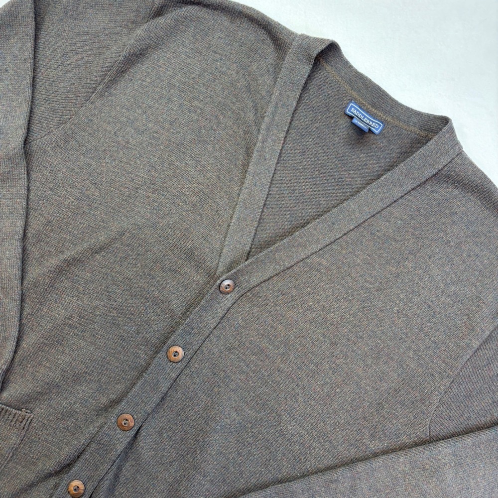 SADDLEBRED Mens XXL Cardigan‎ Sweater Button Front Pockets Brown Cotton Blend